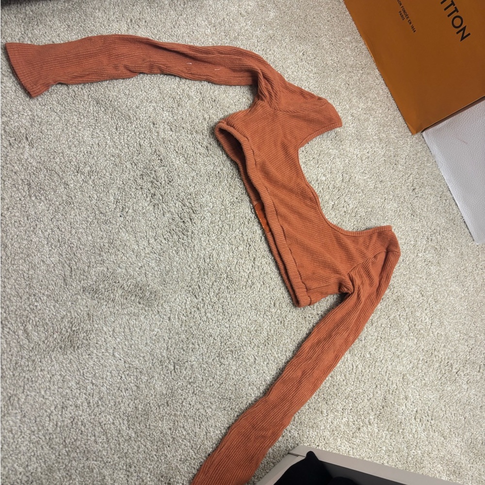 Wild Fable Terracotta Ribbed Long Sleeve Bodysuit